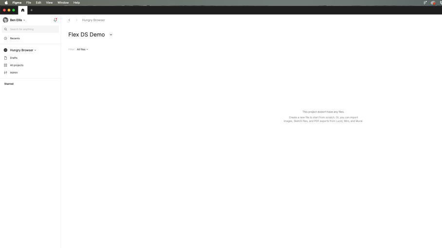 Screenshot of the Figma home screen with an empty project.