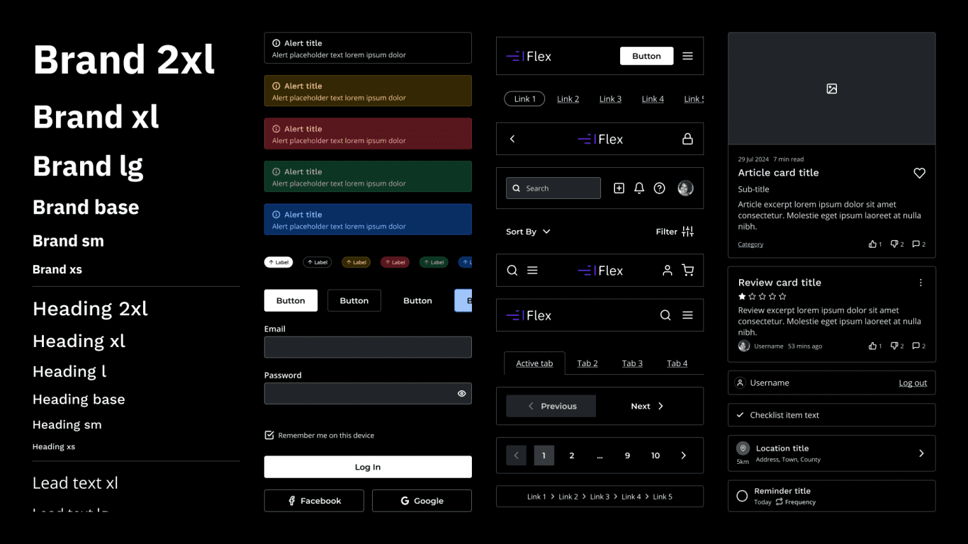 Figma Design System components styled in dark mode