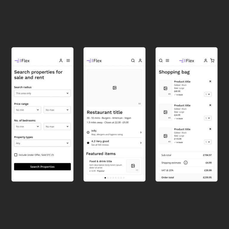 A selection of mobile wireframes for common use cases