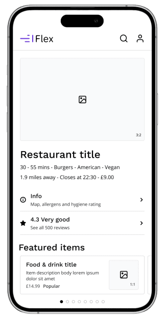 Food delivery wireframe shown on a mobile device