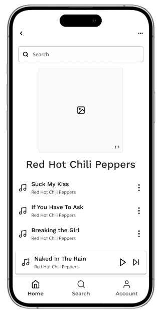 Music player wireframe shown on a mobile device