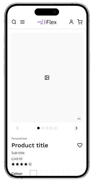 Product details page wireframe shown on a mobile device