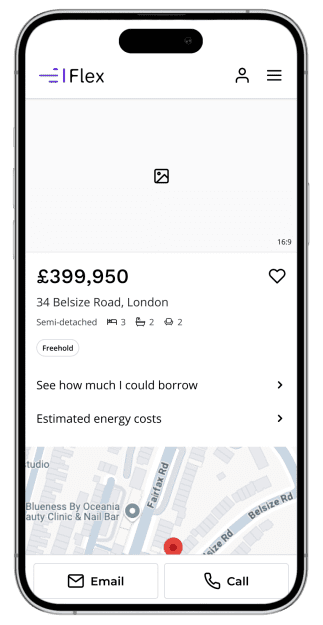 Real estate wireframe shown on a mobile device