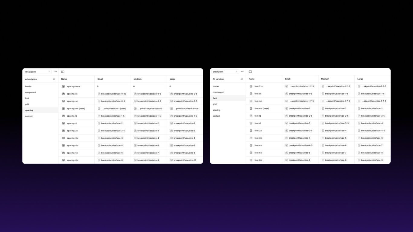 Flex Design System screenshot illustrating organisation and management of design tokens in Figma
