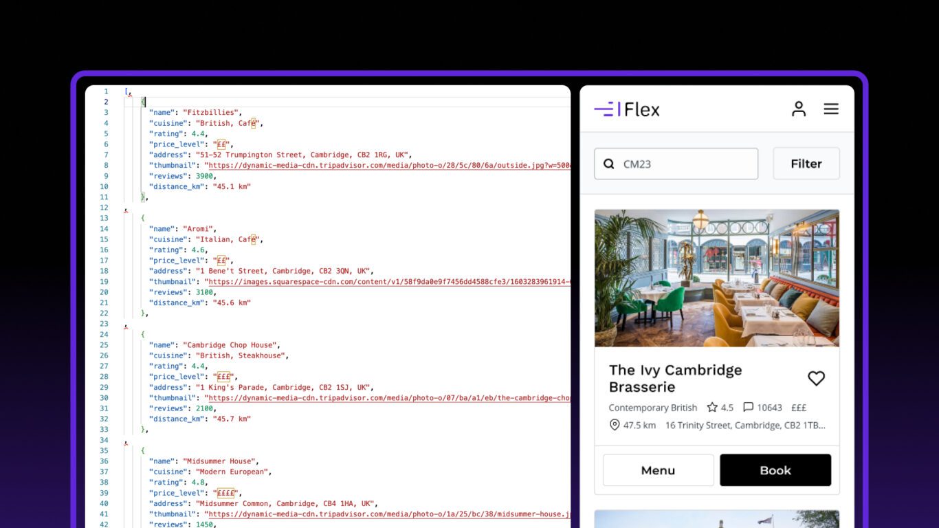 Figma mockup using real content and data in Flex Design System for realistic prototyping