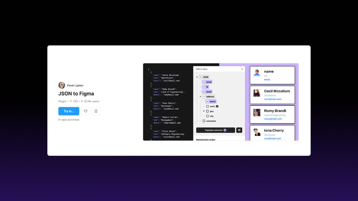 Screen shot of the JSON-to-Figma plugin