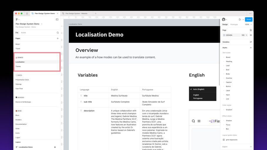 Screenshot of the Figma interface showing the device section
