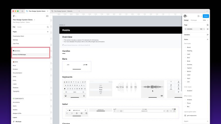 Screenshot of the Figma interface showing the main components section