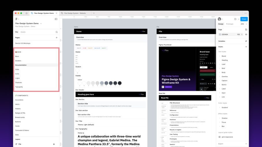 Screenshot of the Figma interface showing the base section