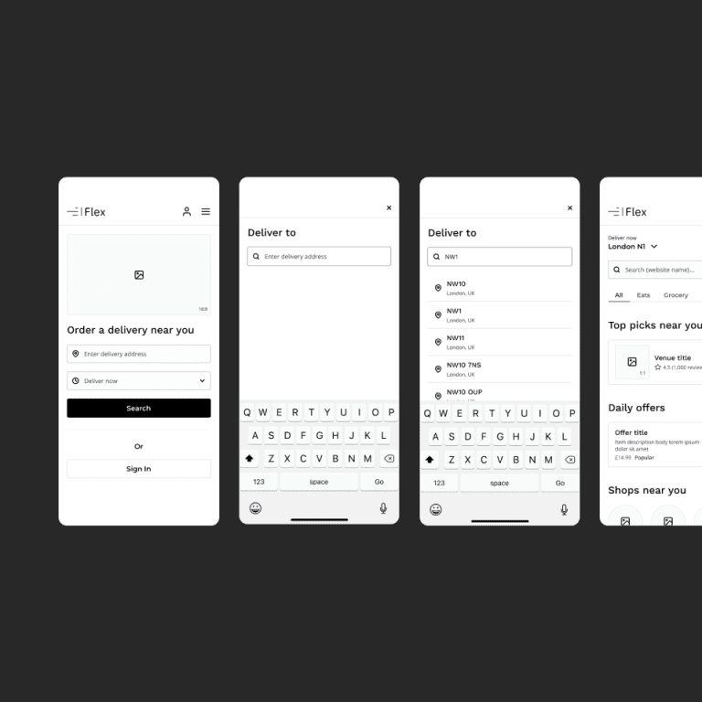 End-to-end user flow wireframes for food delivery