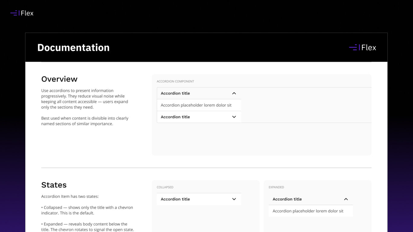 Component documentation prompt for generating Figma documentation in Flex Design System