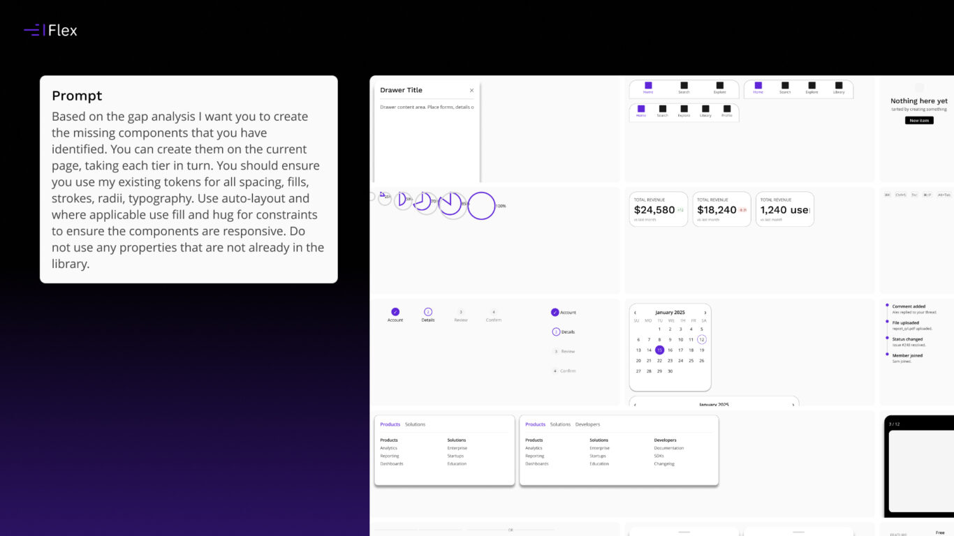 Current limitations of the Figma agent shown in Flex Design System components example