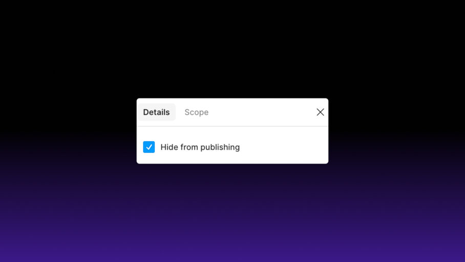 Screenshot showing how to hide variables from publishing within Figma.